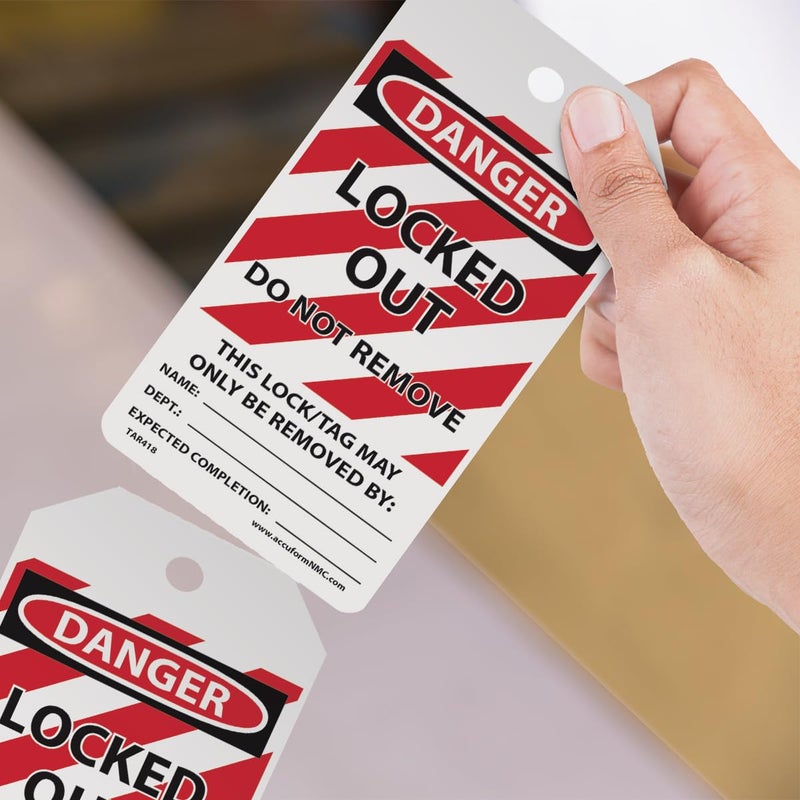 AccuformNMC 100 Lockout Tags by-The-Roll, Danger Locked Out Do Not Remove, US Made OSHA Compliant Tags, Waterproof PF-Cardstock, Resists Tears, 6.25"x3", TAR418 - Image 3